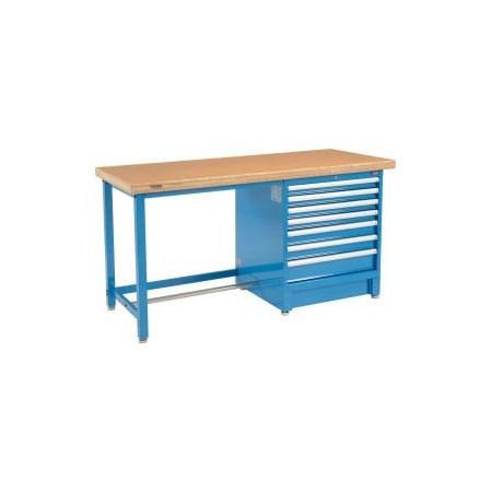 Global Equipment 72"W x 30"D Modular Workbench with 7 Drawers - Shop Top Safety Edge - Blue 711172